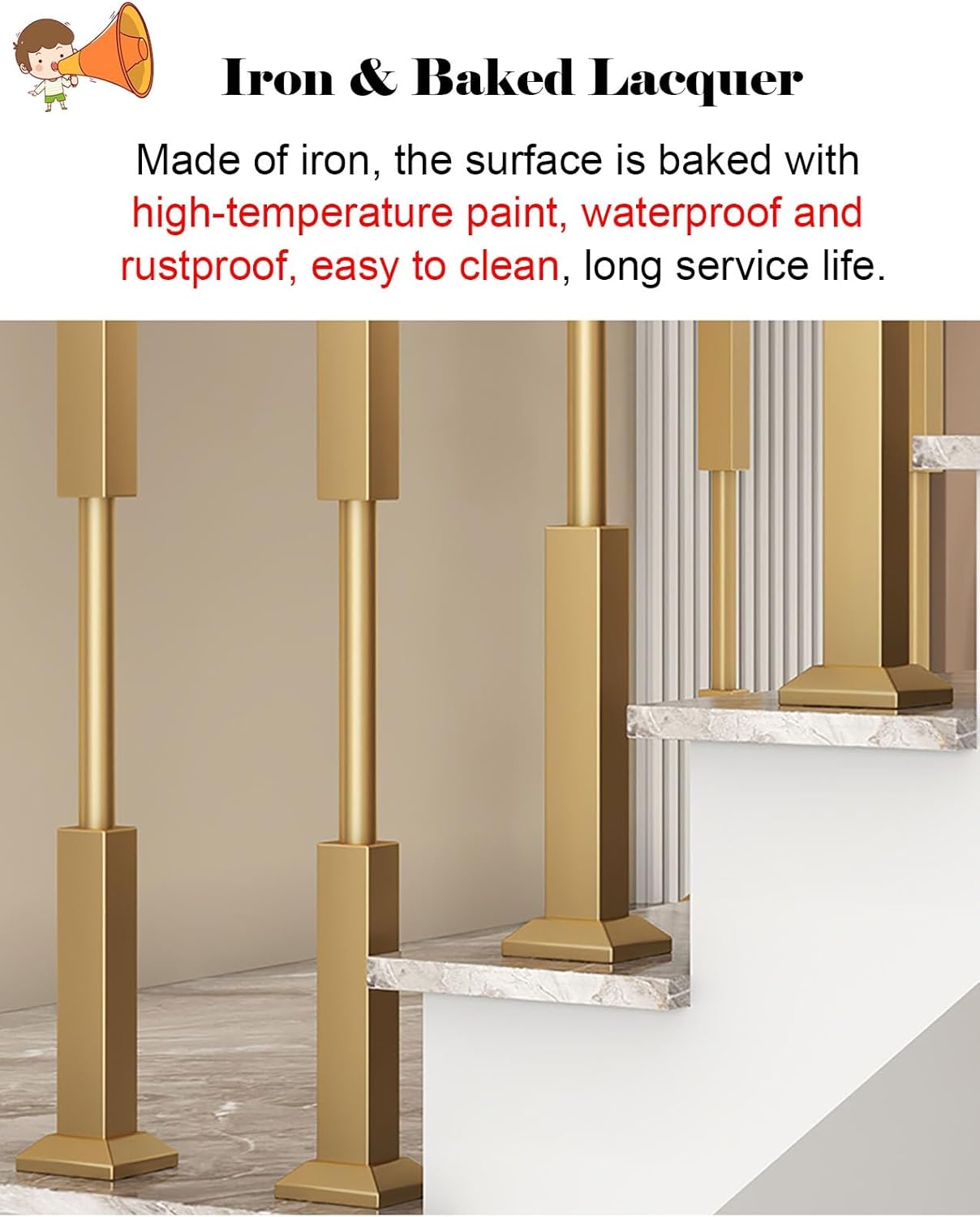 85 90 95 cm Metal Stair Baluster Posts, 270° Adjustable Spindles for Staircase, Deck Balusters for Balcony/Garden/Farmhouse/Loft Decorative(Gold,95cm/37.4in/3.1ft)