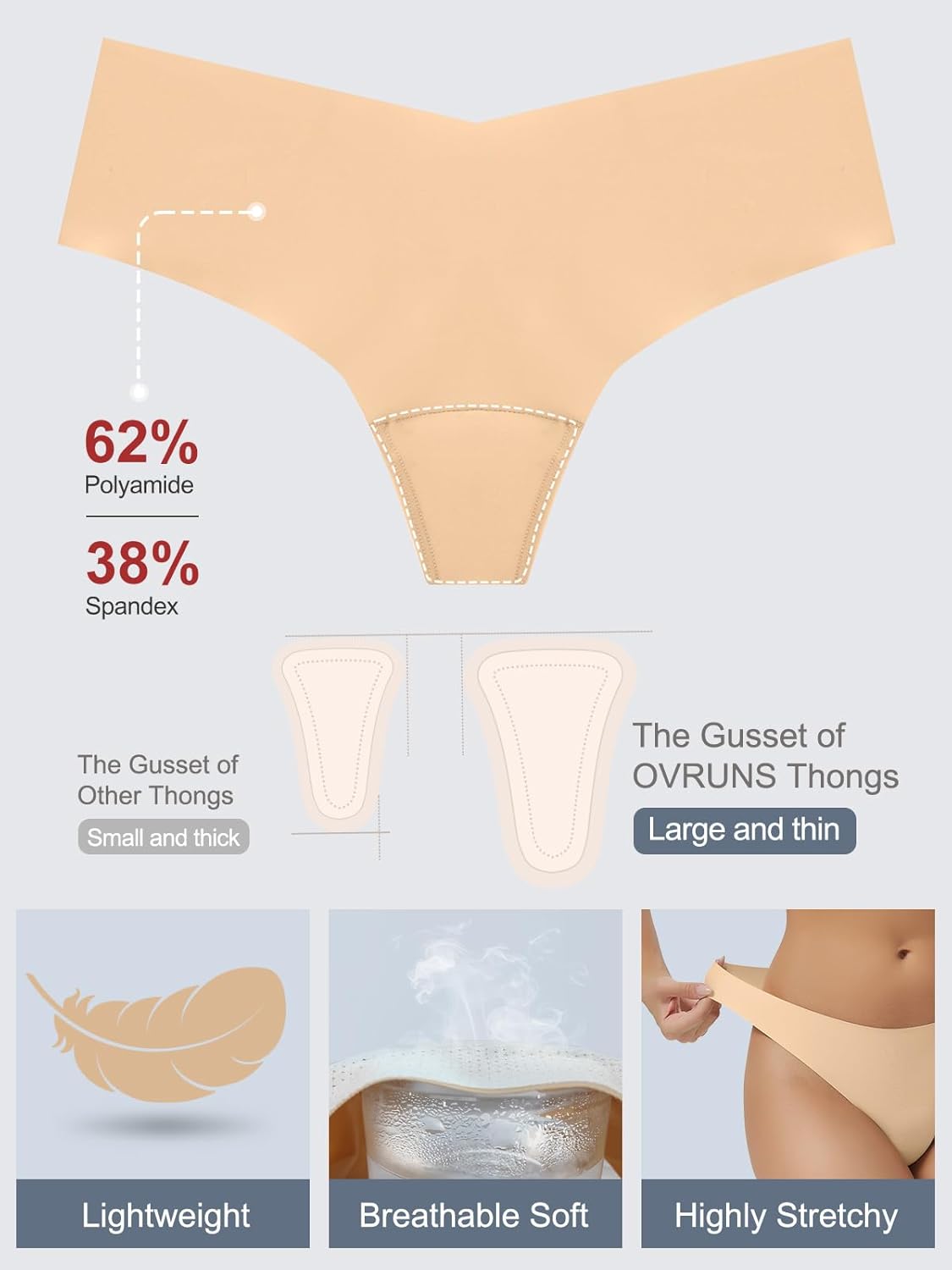 OVRUNS Camel Toe Underwear for Women Low Waist Camel Toe Thong Seamless Workout Cameltoe Proof Concealer Panties 3 Pack - Image 5