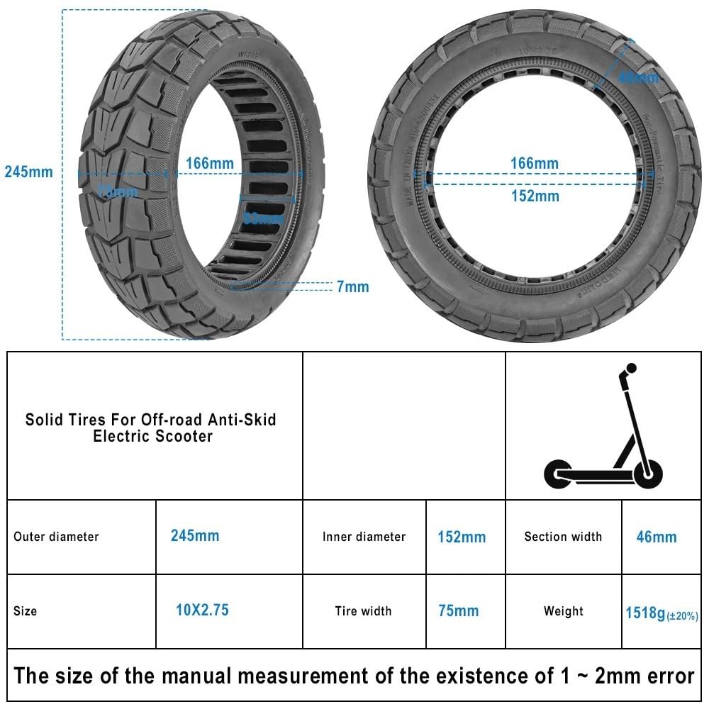 Pneus de Remplacement en Caoutchouc, Pneus for Scooter électrique 10x2,75, pneus Tout-Terrain Pleins 10 Pouces, Scooter électrique Non Gonflable