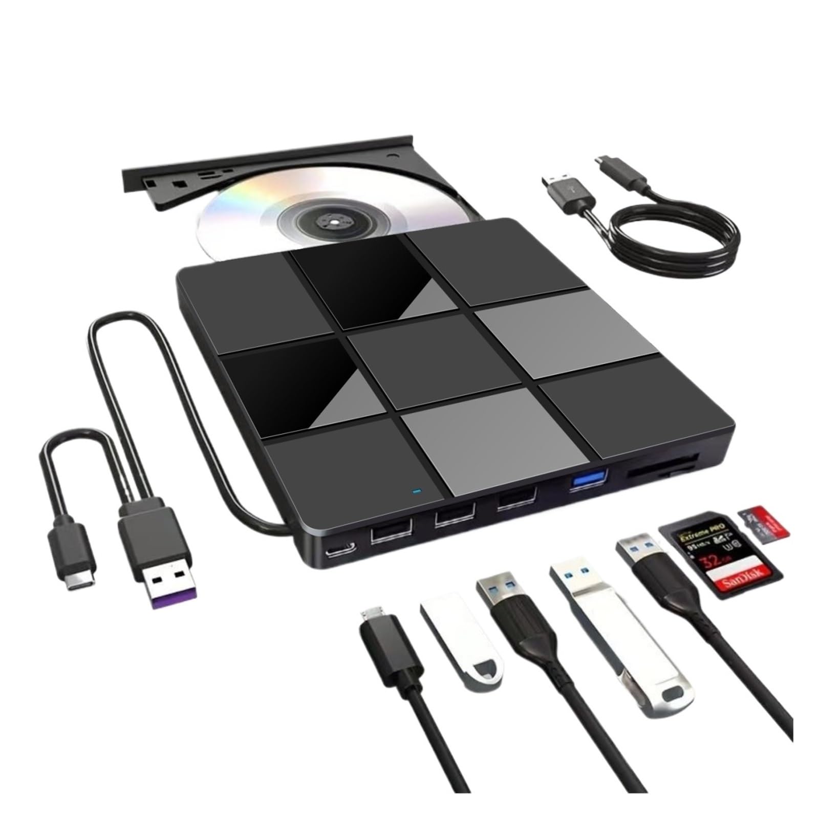 Lettore DVD, Unità ottica portatile USB 3.0 Type-C 7 in 1 UHD 4K Blu-ray BD DVD Burner(Blu-ray Player)