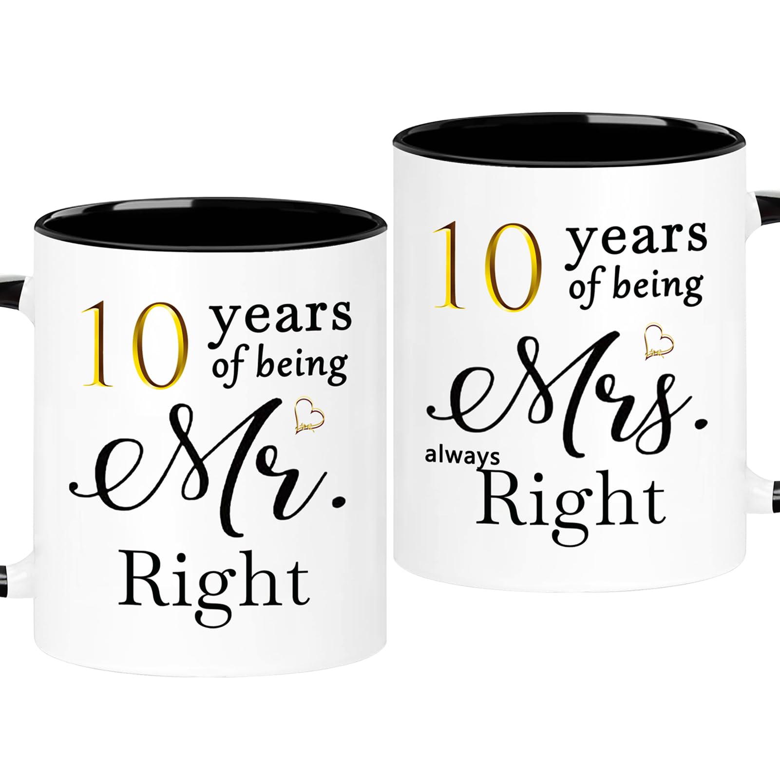 WOSIWULA 10 Year Anniversary Coffee Mugs Set of 2, 10th Wedding Anniversary  Decorations Gifts Presents for Couple Parents Women Men Wife Husband Her