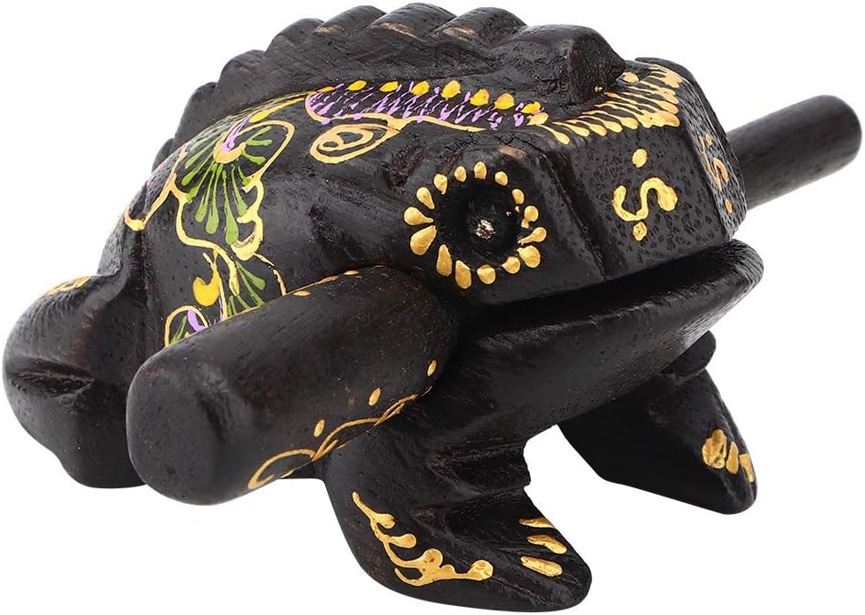 Wood Frog Instrument Hand Carved Frogs 2.4 x1.6 Inch Black Frogs Wooden Percussion Musical Instrument Tone Block Frogs Croaking Desktop Figurines Sculpture Craft Ornament