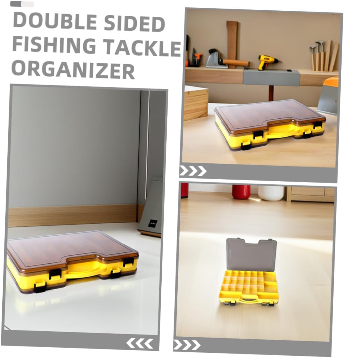 LIOOBO 2pcs Fishing Lure Storage Box with Double-sided Compartments Plastic Fishing Tackle Organizer Case 29cm×19.4cm×5.7cm Lightweight Yellow