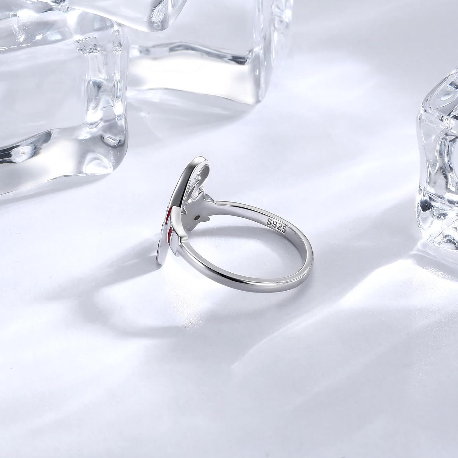 American Flag Patriotic Ring 925 Sterling Silver USA Flag Red White Blue America Fourth of July 4th Independence Day Jewelry Gifts for Women