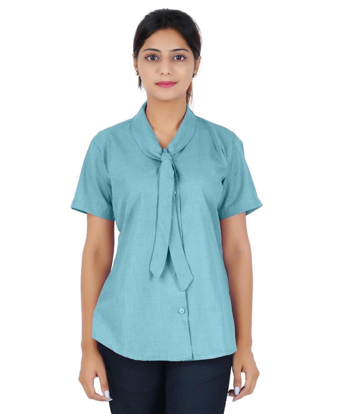 UNIFORM CRAFT - Women's Formal Tie-up Shirt | Ideal for admin, staff, reception, office |(Teal, L)-picture-20
