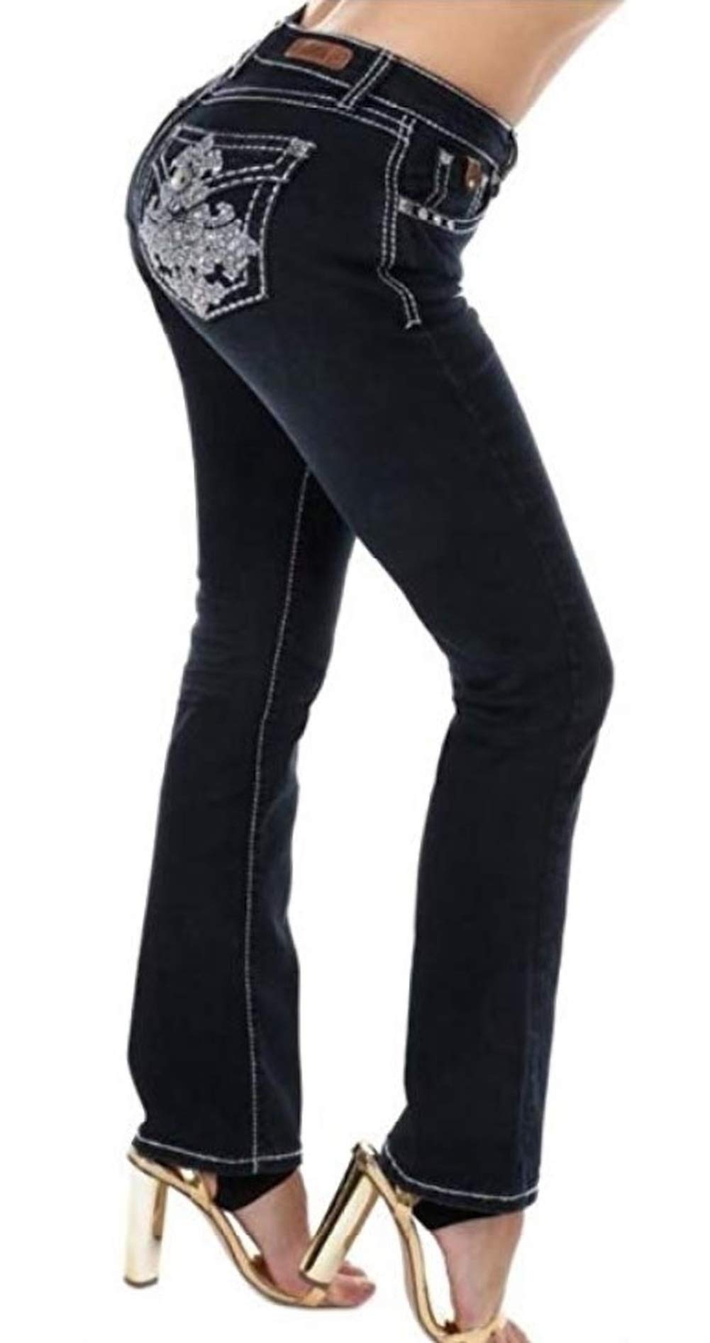 Women's 449-PB Cross Dark Wash Denim Cross Boot Cut Jeans 3-17