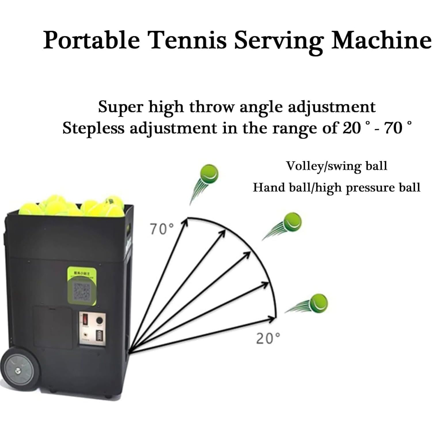 Lanciapalle da tennis portatile, lanciatore automatico da tennis con telecomando, angolo di lancio regolabile, frequenza e velocità di rotazione, grande capacità 50, per principianti che si allenano