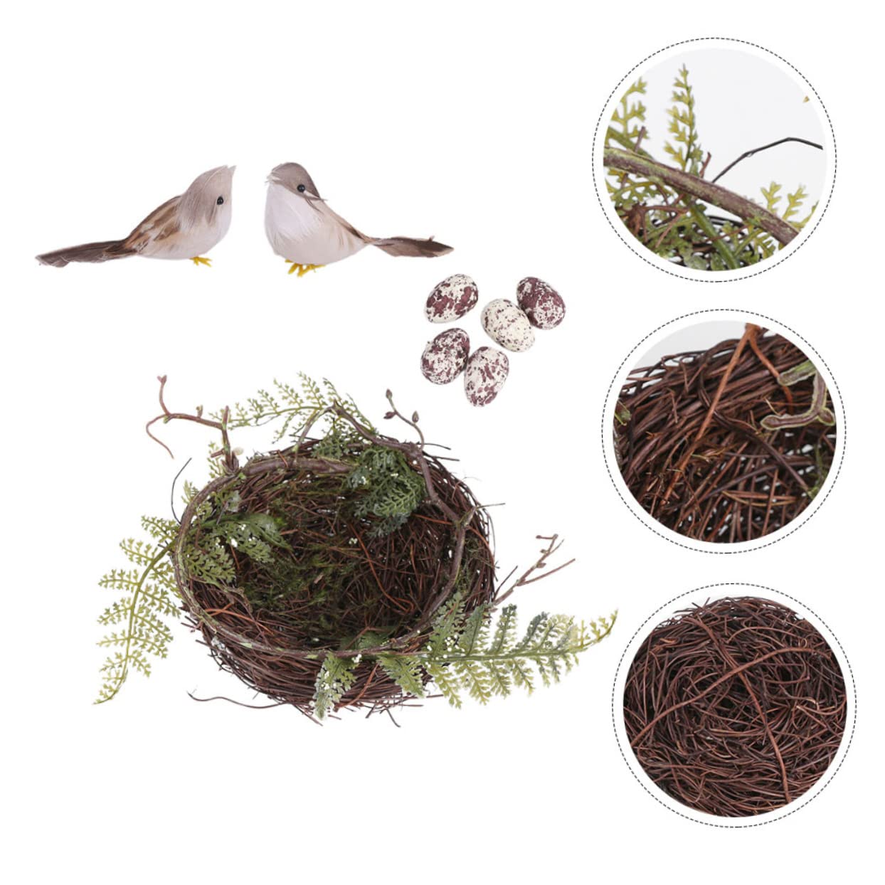 ABOOFAN 4ensembles Set De Nids Oiseaux Rattan Artificiel Décorations pour Mariages Et Fêtes Accessoires De Jardin Nid avec Oiseaux Et