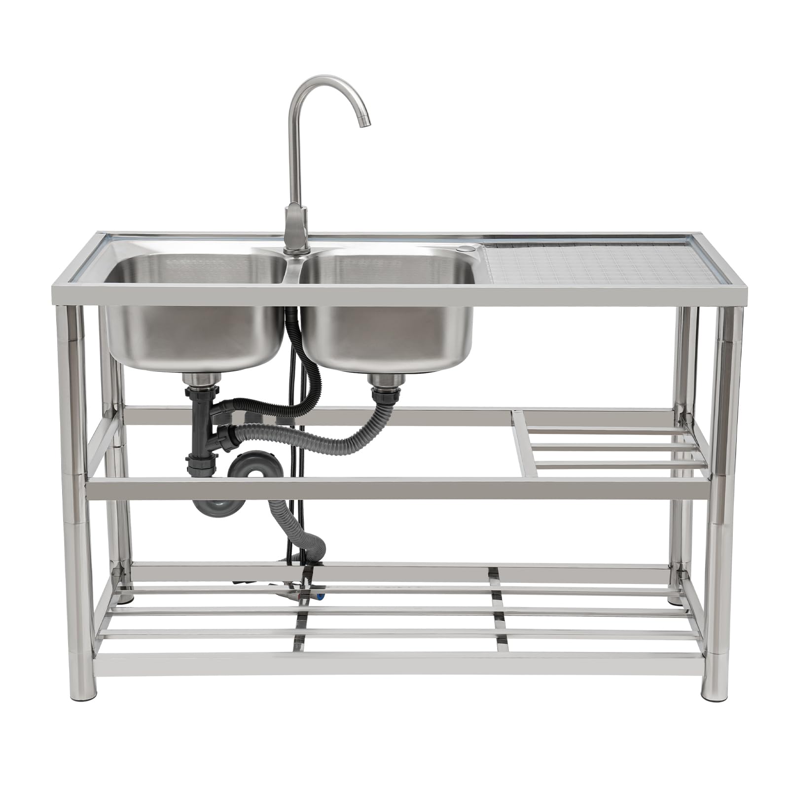 Fregadero de cocina, fregadero derecho, fregadero de cocina, lavabo de acero inoxidable, para gastronomía comercial, doble cuenco, kit de desagüe, restaurante, cocina, fregadero, juego comercial de