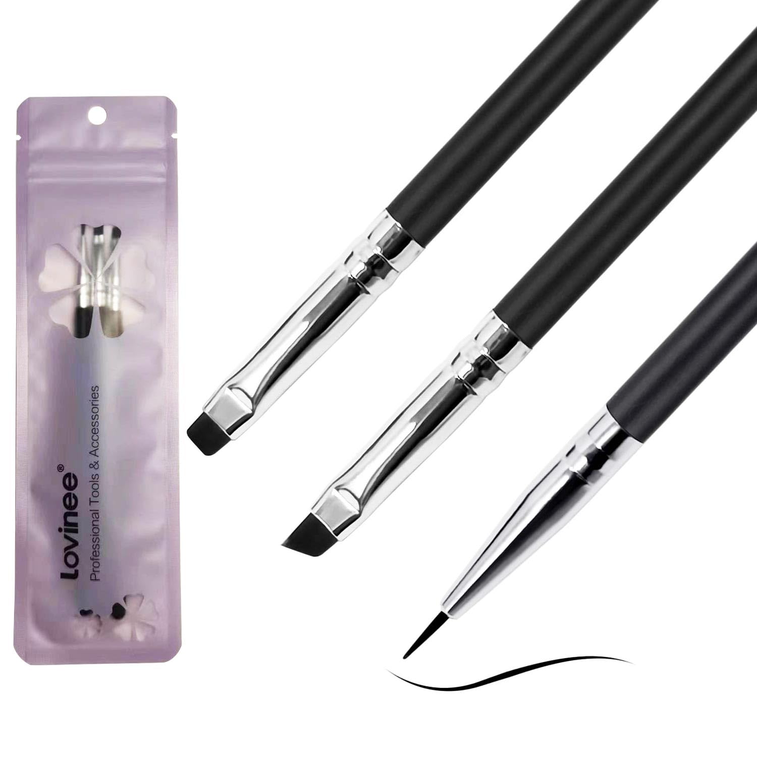 LovineeDetail Makeup Brushes Set for Eyeliner, Eyebrow, Eyeshadow, Concealing Fine Point and Minimizing Fine Lines, Fine Pencil Point Brushes, Angled Thin Brush, Flat Thin Definer Brush(3 PCS)
