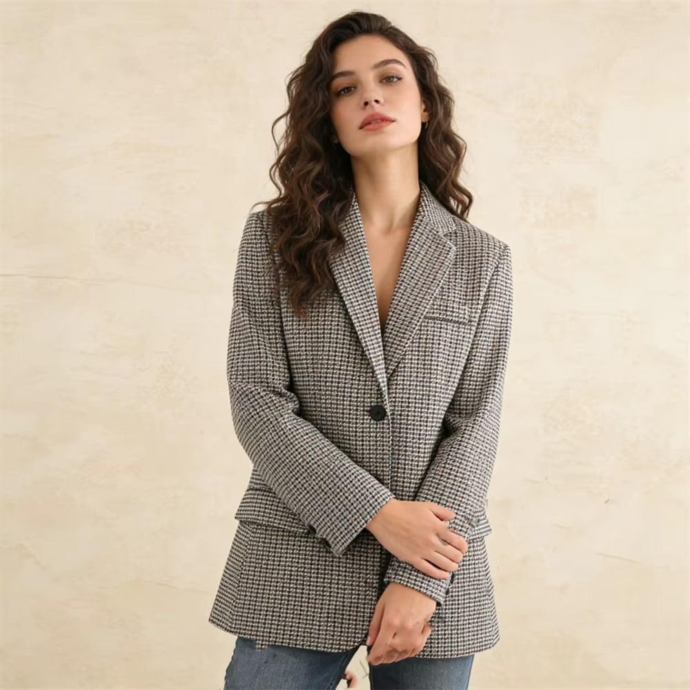 GUOYUXIAO Giacca Donna Vintage a Quadri, Giacca Casual Business da Ufficio per Giornate Professionali