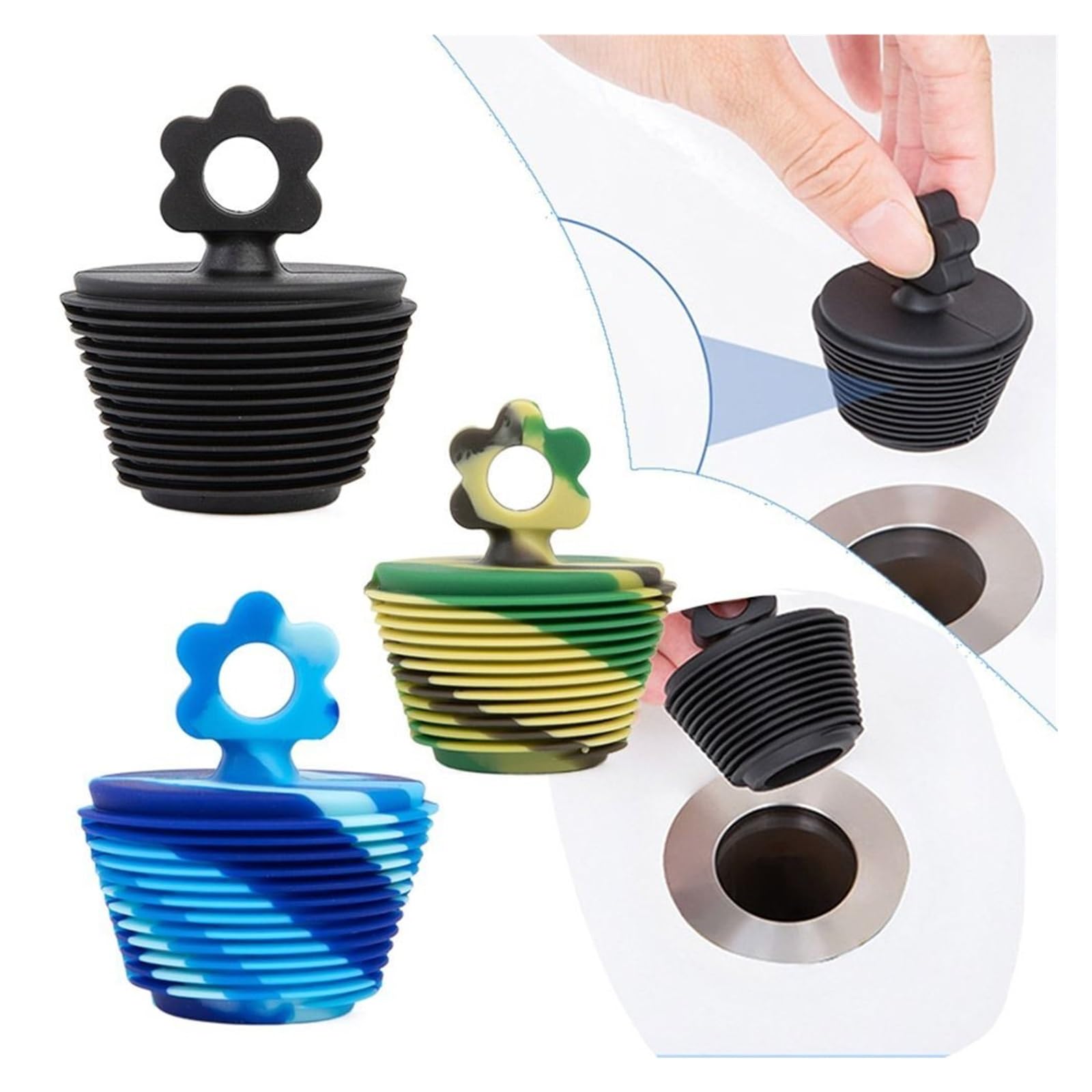 Tapón universal de silicona para ducha, cubierta de drenaje de desbordamiento y tapón para bañeras (rosa camuflaje)