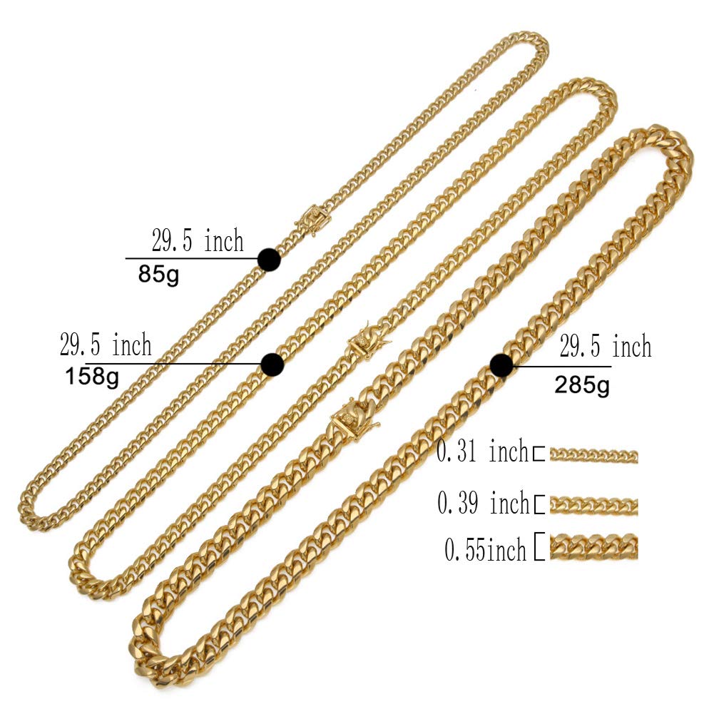 YABEME Mens Schwerer Voller Euro Out Miami Kubaner-Link Ketten-Choker 14K Vergoldet Hip Hop Dicke Edelstahl Hypoallergen Halskette Silber/Gold