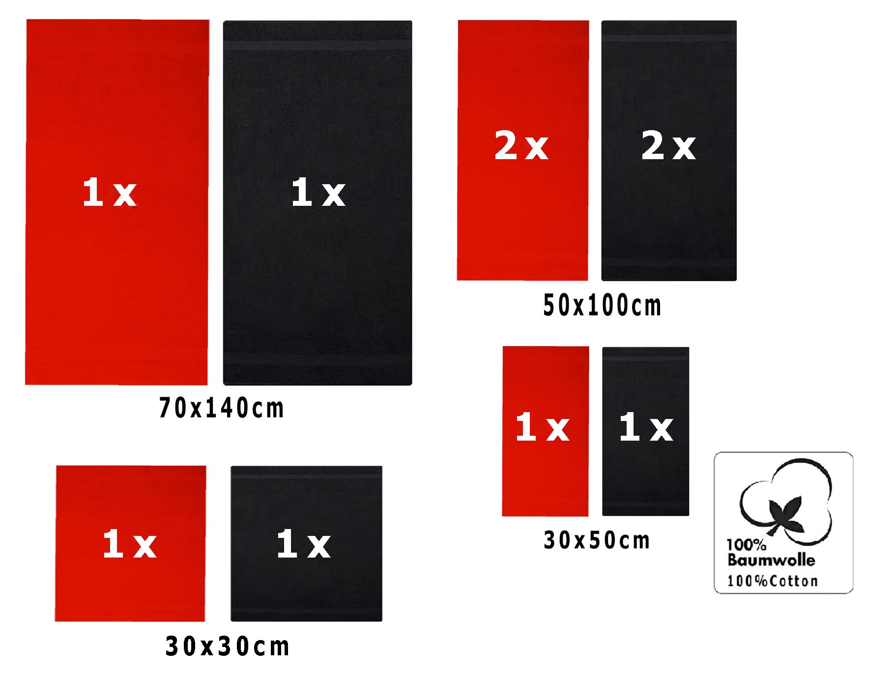 Betz Juego de 10 Toallas Classic 100% algodón 2 Toallas de baño 4 Toallas 2 Toallas de Mano 2 Toallas Cara de Color Negro y Rojo