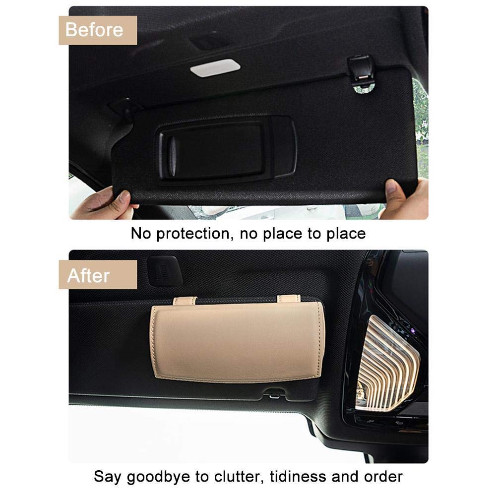 PU Leder Auto Sonnenbrille Brillenetui Aufbewahrungsbox Organizer für SUV LKW Halter Sonnenblende (Beige)