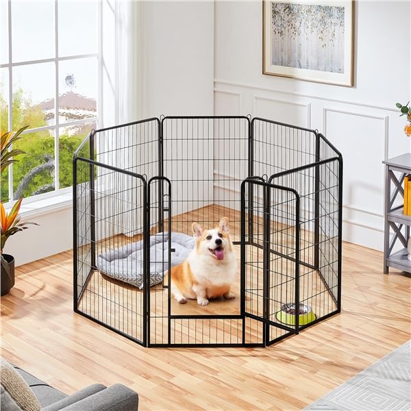 Recinti per Cani Gatti da Interni ed Esterni per Cuccioli Conigli Recinzione in Metallo Pieghevole Box Portatile per Cani Nera 8 pz 68 x 100 cm
