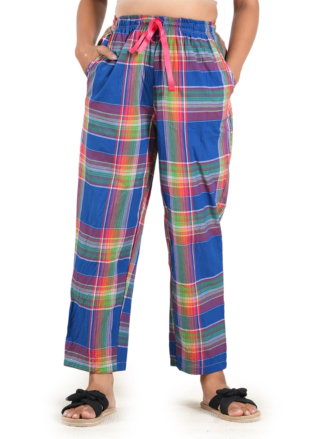 Women’s Pure Cotton Woven Pyjama | Mid Rise Relaxed Fit Elasticated Drawstring Waistband & Side Pocket | Comfortable Lounge, Sleepwear & Casual Bottom Wear(PY-88361MULTI)-picture-44