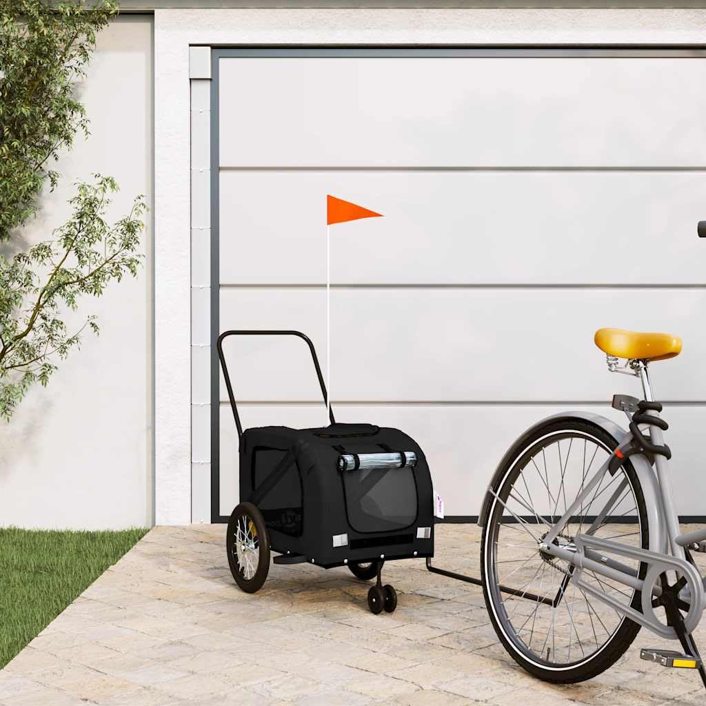 Mangloder Fahrradanhänger Hunde Schwarz aus Oxford-Gewebe und Eisen, klappbar mit PVC-Dach, 121 x 63 x 65 cm, 45 kg Traglast, für Transport Reise Spaziergang und Outdoor