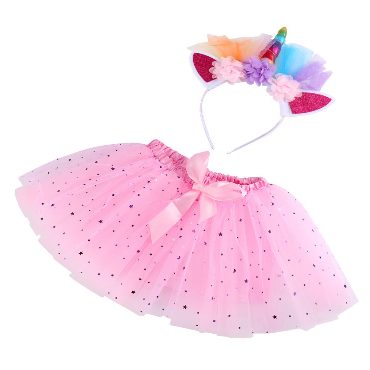 FOMIYES Tulle Tutu Dress Set Mesh Skirt Unicorn Themed Tutu Suit Elastic Waist Breathable for Baby Girls