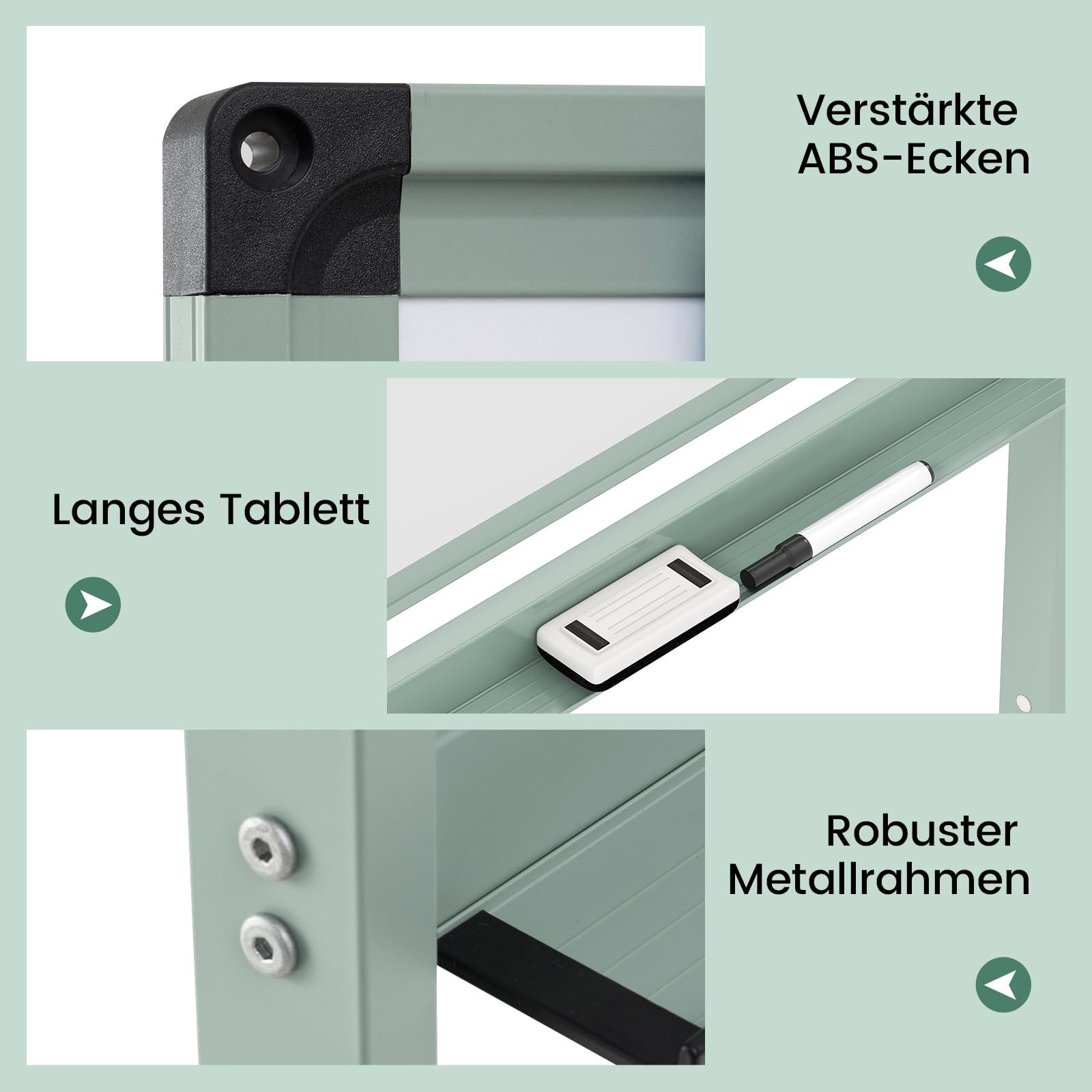GOPLUS 120x90cm Mobiles Whiteboard mit Ständer & Flipchart, Höhenverstellbares doppelseitiges Whiteboard mit abschließbaren Rollen, um 360° drehbare magnetische Tafel mit Alurahmen & Zubehör(Grün)