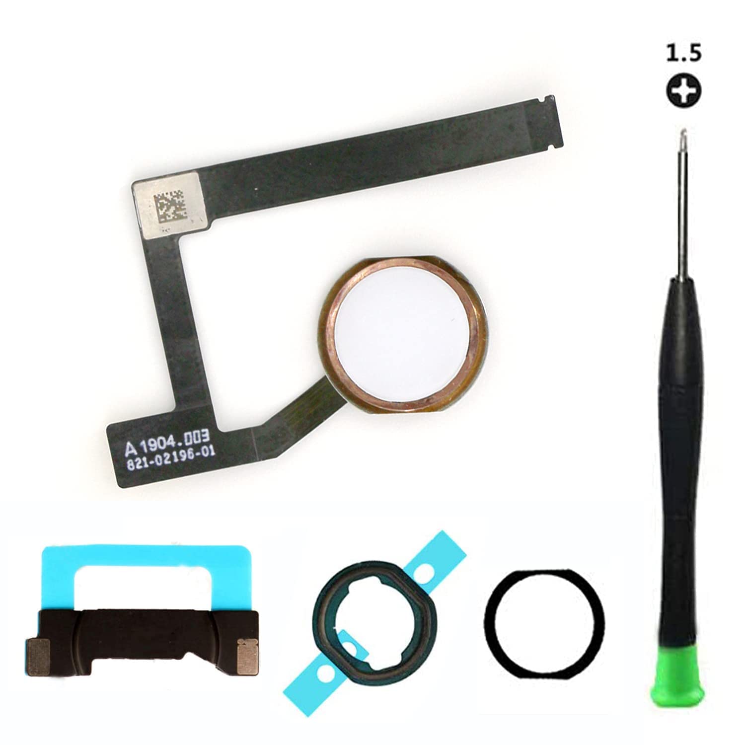 Tefir White Home Button Replacement Compatible with iPad Mini 5 7.9” 2019 A2133 A2124 A2125 A2126 Incl Flex Ribbon Cable Connector and Screwdriver (Rose Gold Ring)