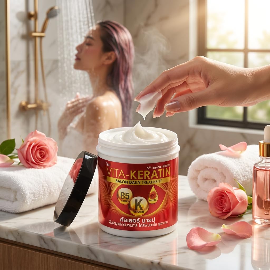 VITA-KERATIN codzienna maska do włosów keratynowa olejek różany witamina B5 do włosów farbowanych 600 ml - Pochodzenie Tajlandia