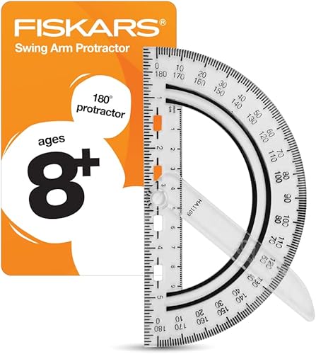 Fiskars Swing Arm Protractor - Angle Measuring Tool for Kids 8+ - Back to School