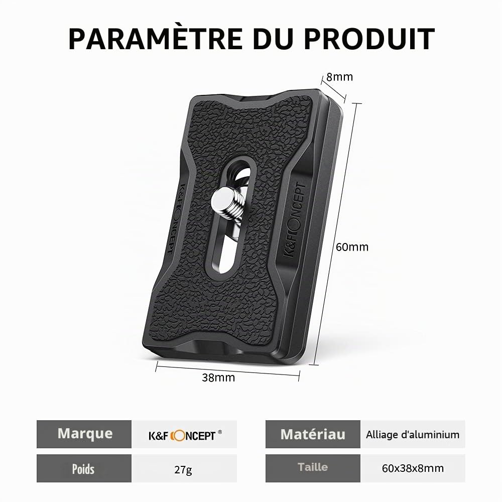 K&F Concept Lot 2 Plaques Rapides 1/4" Aluminium | Adaptateur plaque dégagement, pour DSRL et rotule trépied - TP12