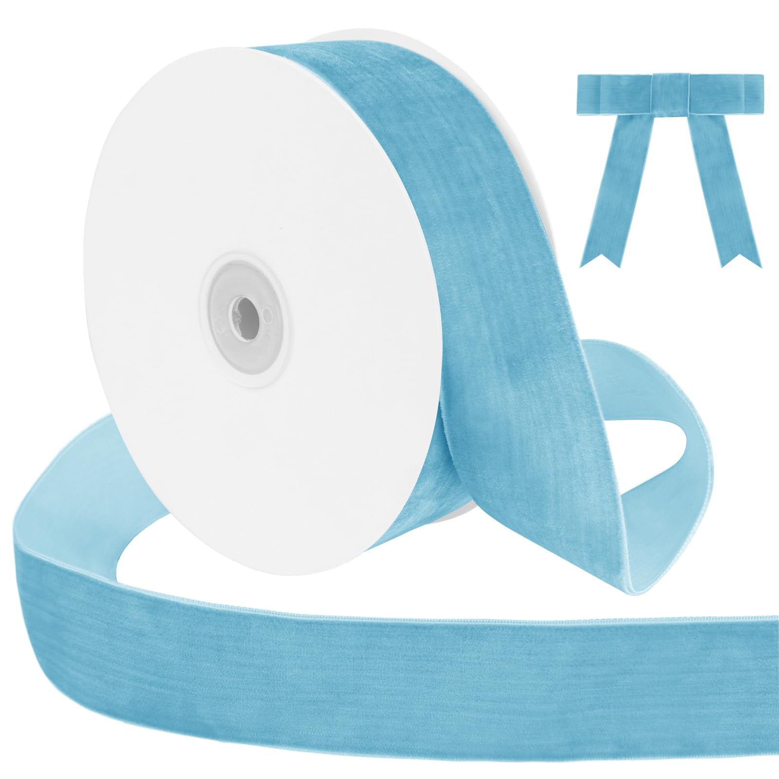 Uiopa Sky Blue Velvet Ribbon, 38mm x 9m Single Face Wrapping Ribbon, Vintage Velvet Ribbons for Gift Wrapping, Wreaths, Wedding, Party, Home Decor, DIY Crafts