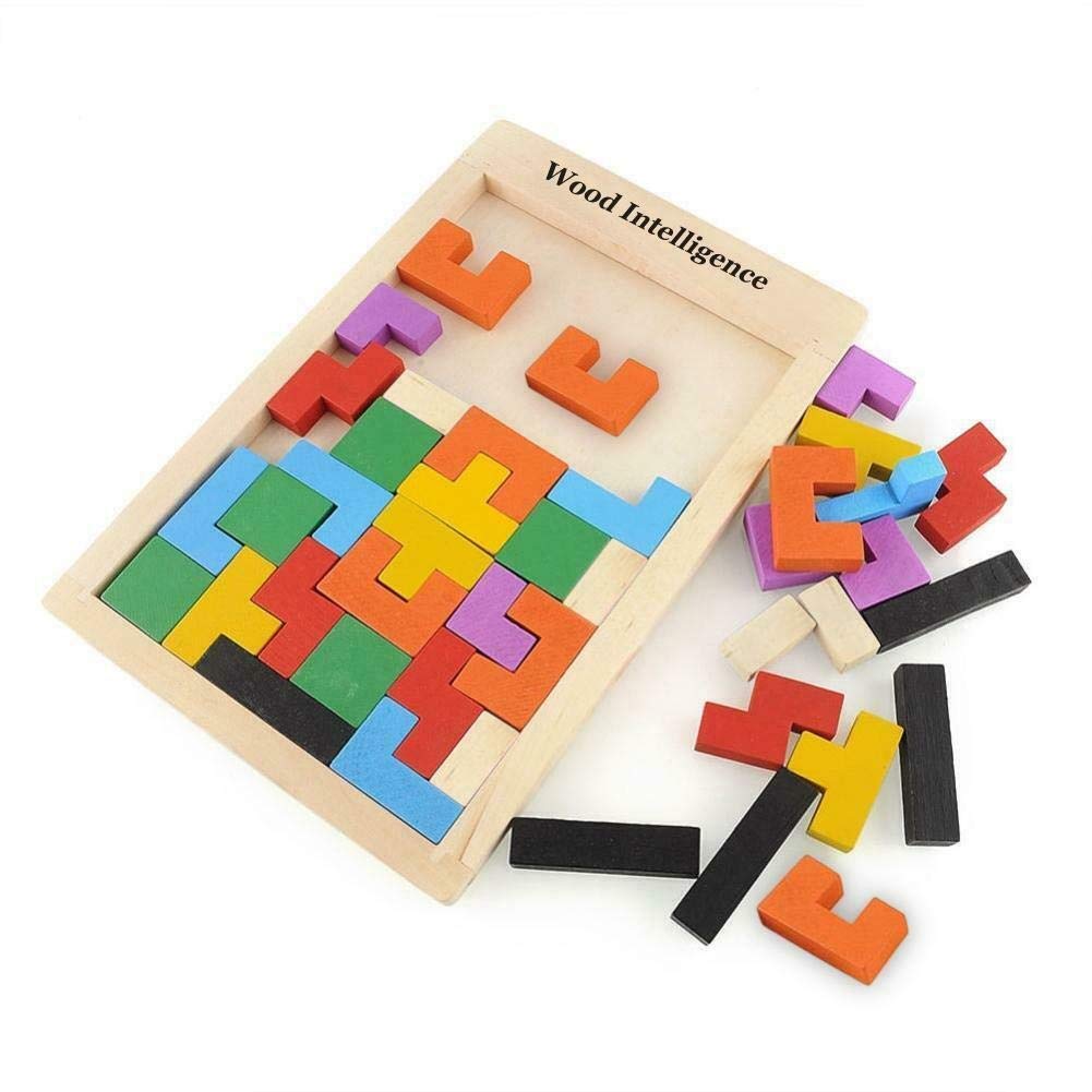 Seven Moon 40 Pc Wooden Tetris Puzzle for 3yr + Kids; Colourful Montessori Educational STEM Block Jigsaw Board (B08RXXXRKM) Amazon Price History, Amazon Price Tracker
