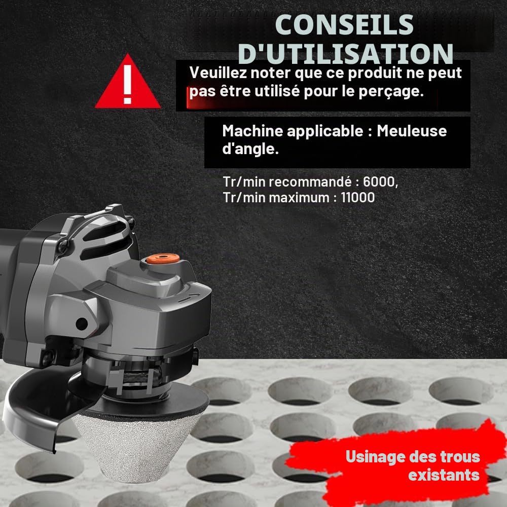 DT-DIATOOL Mèches de Chanfrein Diamante 50mm pour Agrandir Trous dans Carrelage Porcelaine Marbre Céramique Granit