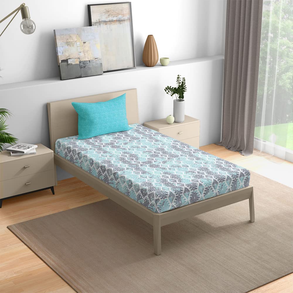 Wakefit Cotton Fitted Bedsheet | 200 TC Elastic Fitted Printed Sheet, Single Bed Bedsheet with 1 Pillow Cover | Seher - 72X36 Inches, Multicolour, Smallsingle