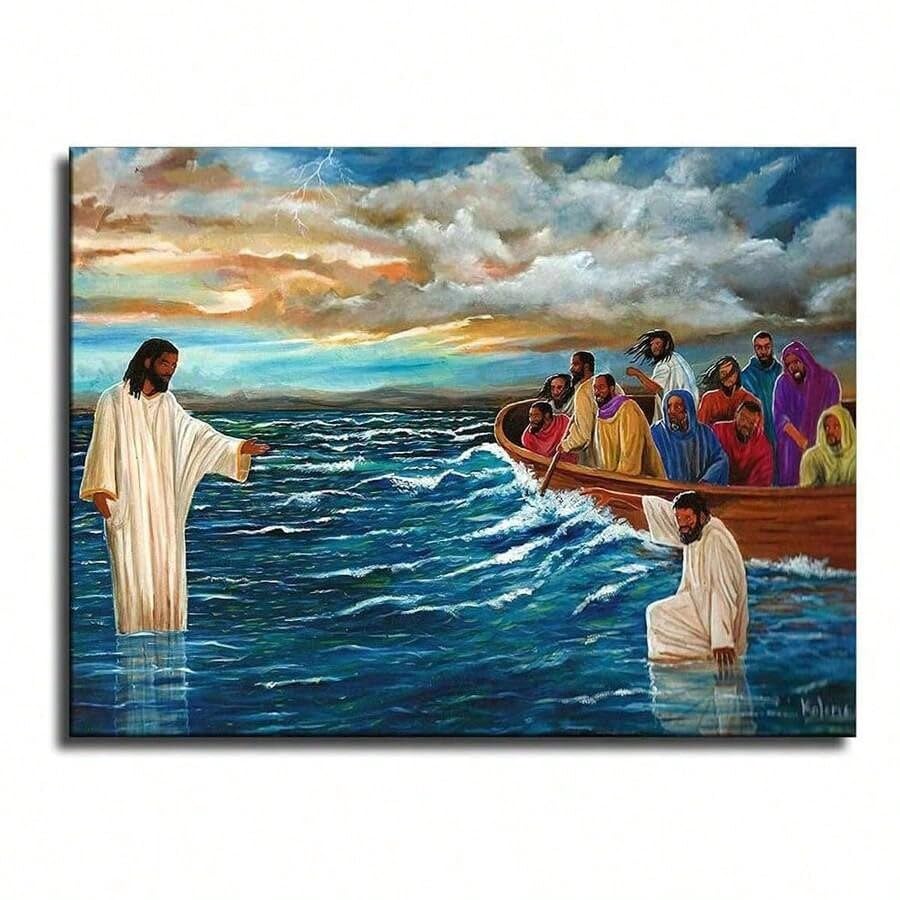 Jésus marchant sur l'eau toile pour décoration de chambre déco murale spirituelle zen