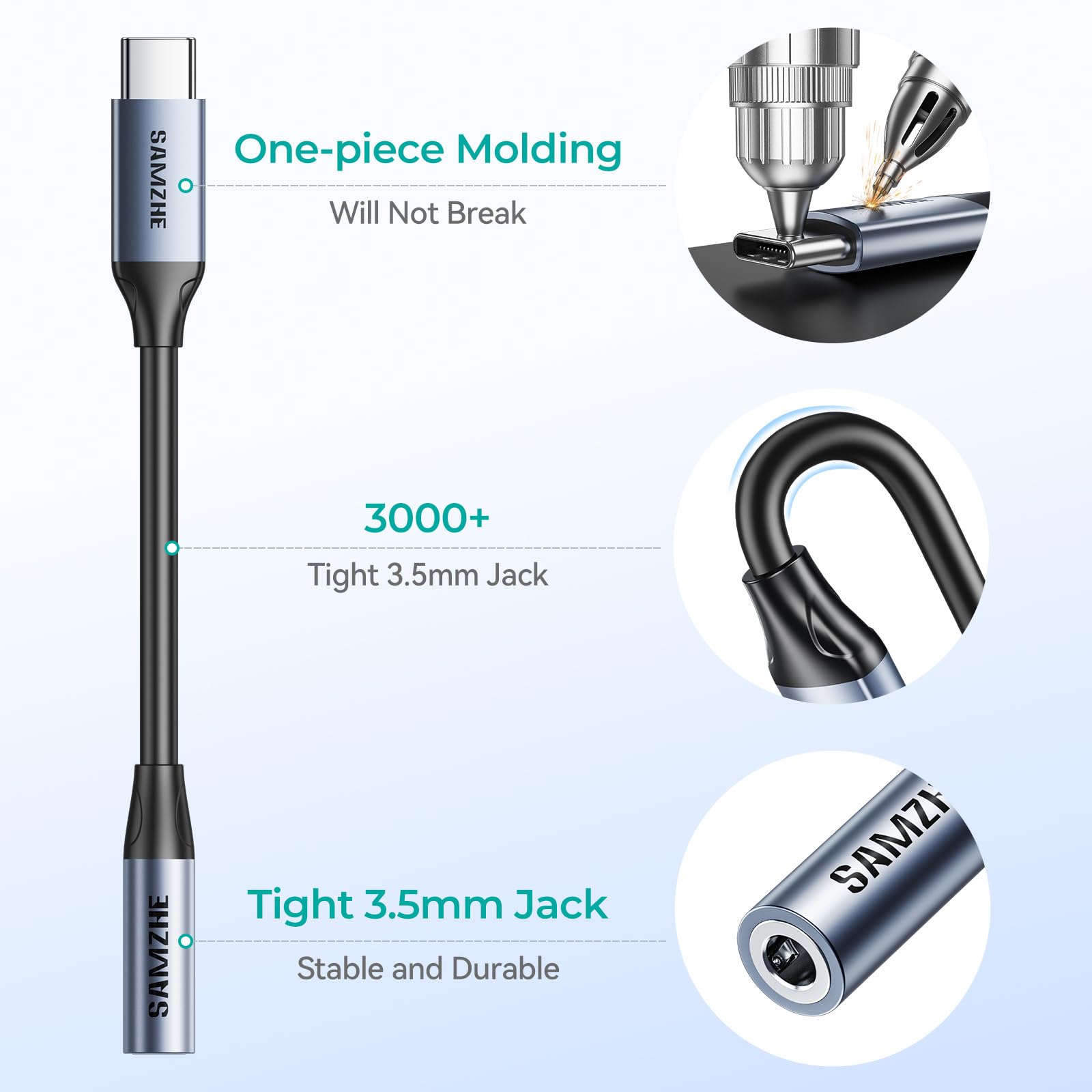 USB C to 3.5mm Jack, Type C to 3.5mm Headphone Aux Digital Audio Earphone Adaptor, Aux to USB C Earphone Adapter for Samsung Galaxy Pixel, i-Pad Pro, HUAWEI, Xiaom, and More Type C Devices — view 6