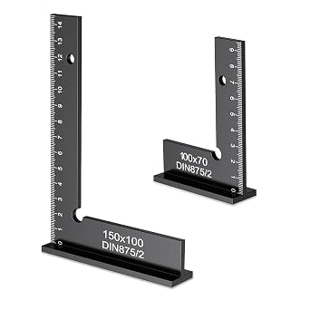 Ylinwtech Engineer's Square Set of 2 90° Try Angle Aluminium ruler tool 100 x 70 mm and 150 x 100 mm for metalworking woodworking workshop carpenter's angle