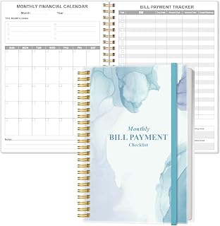 Monthly Bill Organizer - Monthly Bill Payment for Personal Budgeting Financial, Payments Checklist Organizer, 5.8" x 8.5", Blue Watercolor