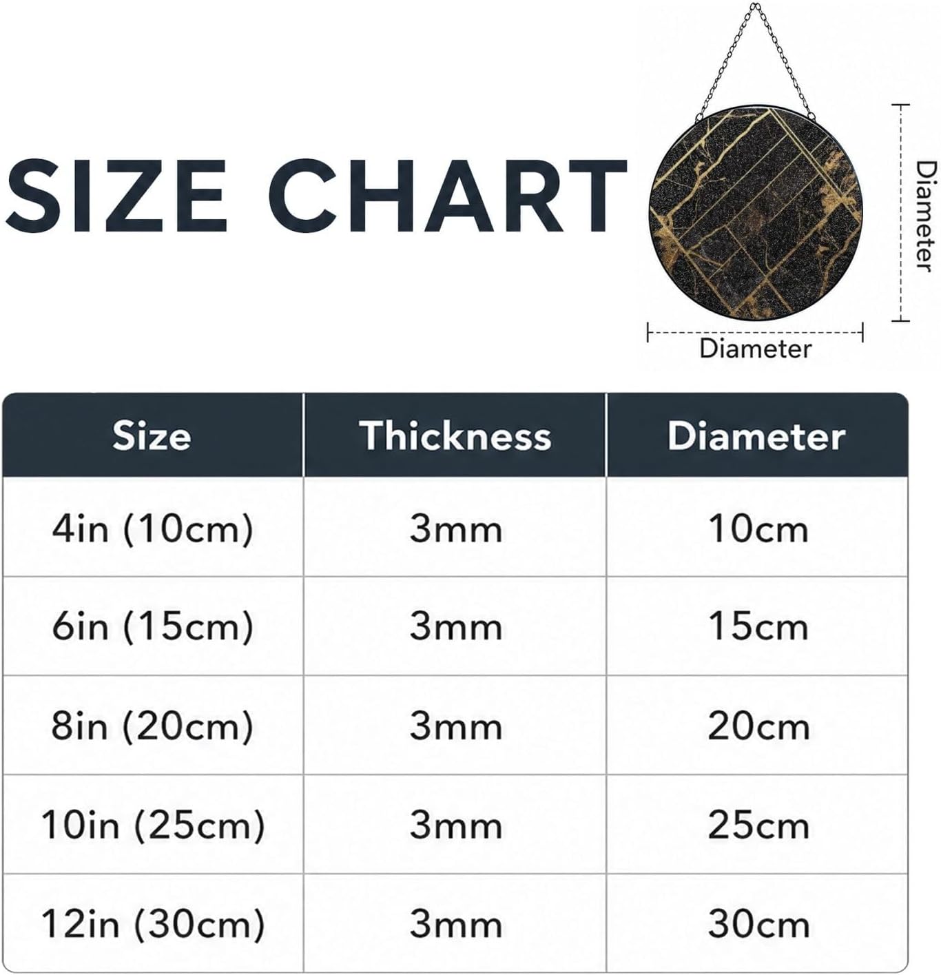 Stained Glass Window Hanging 12in（30cm）, Black Gold Marble Sun Catchers Indoor Window, Stained Glass Suncatcher Ornament with Metal Chain, Wall Art Home Decor Gift for Women Mother's Day