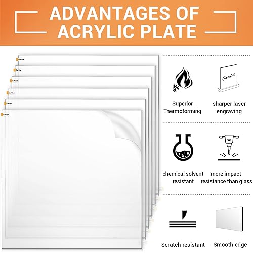 Miniatura 7 de Gartful Hojas de acrílico transparente de 0.079 in de grosor, paquete de 6 paneles de plexiglás con película protectora, tablero en blanco de