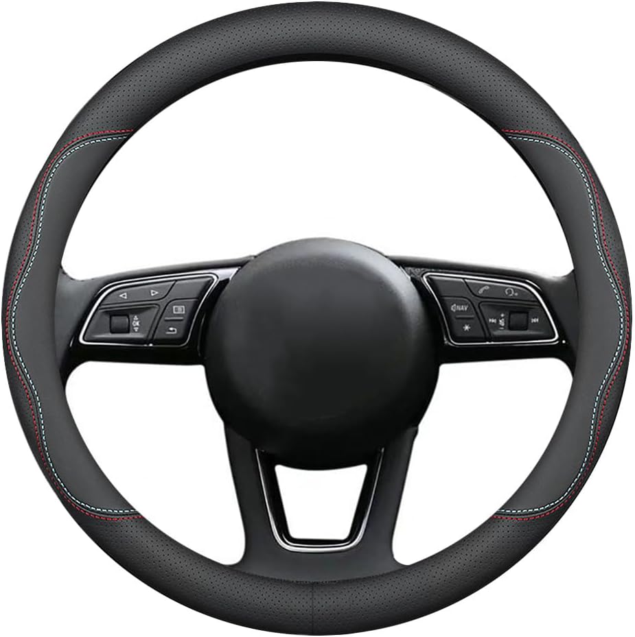HAOTULE New Nappa Leather car Steering Wheel Cover, Universal 15 inch Black