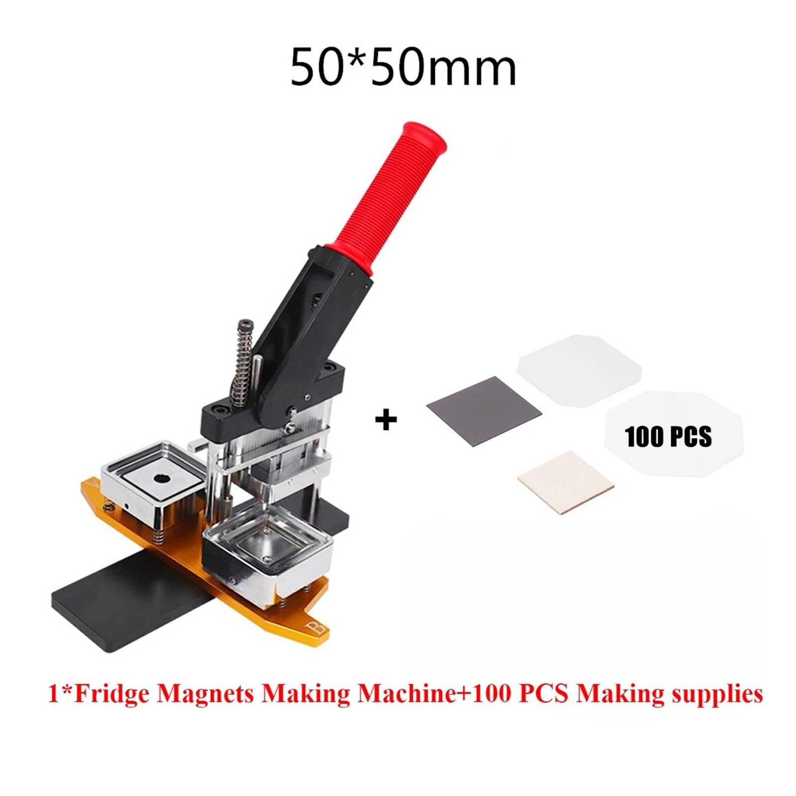 Maszyna do robienia magnesów na lodówkę w kształcie kwadratu o wymiarach 50 x 50 mm/1,97 x 1,97 cala, 100 zestawów, materiały do produkcji guzików z magnesem na lodówkę Produkcja DIY