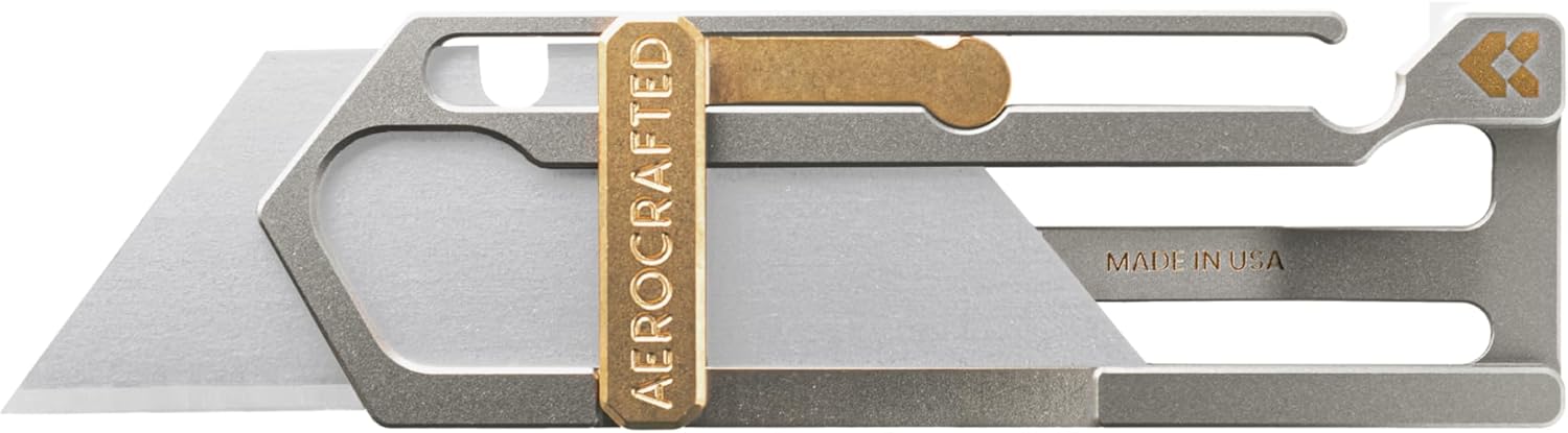 Sideslip Utility Knife, EDC Everyday Carry, Razor Blade, Made in the USA (Titanium/Bronze, Right-handed)