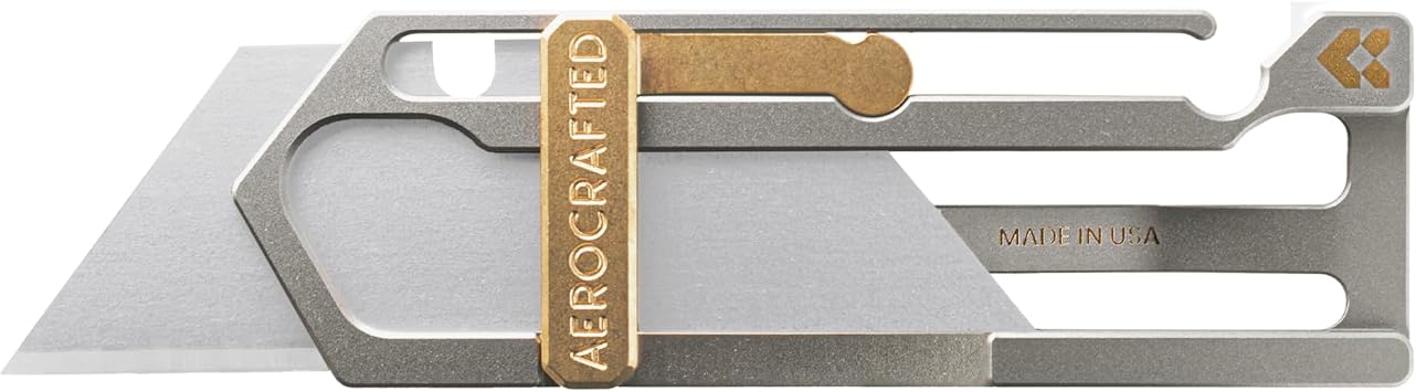 Sideslip Utility Knife, EDC Everyday Carry, Razor Blade, Made in the USA Titanium/Bronze, Right-handed
