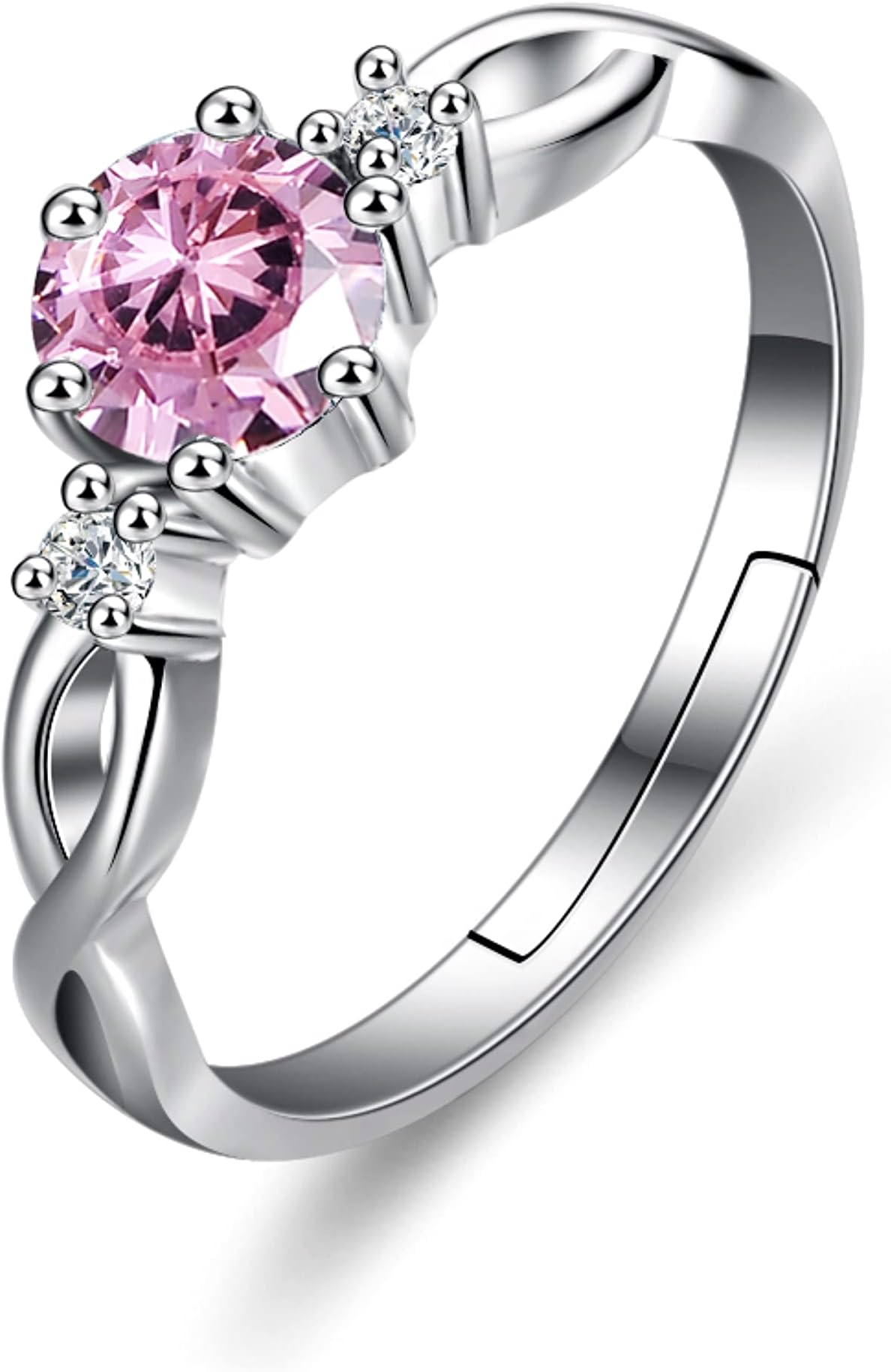 925 Sterling Silver Adjustable Side-Stone Engagement Rings for Her, Finger Ring with 0.7ct Birthstone Gemstone Anniversary Birthday Fine Jewellery Gifts for Women