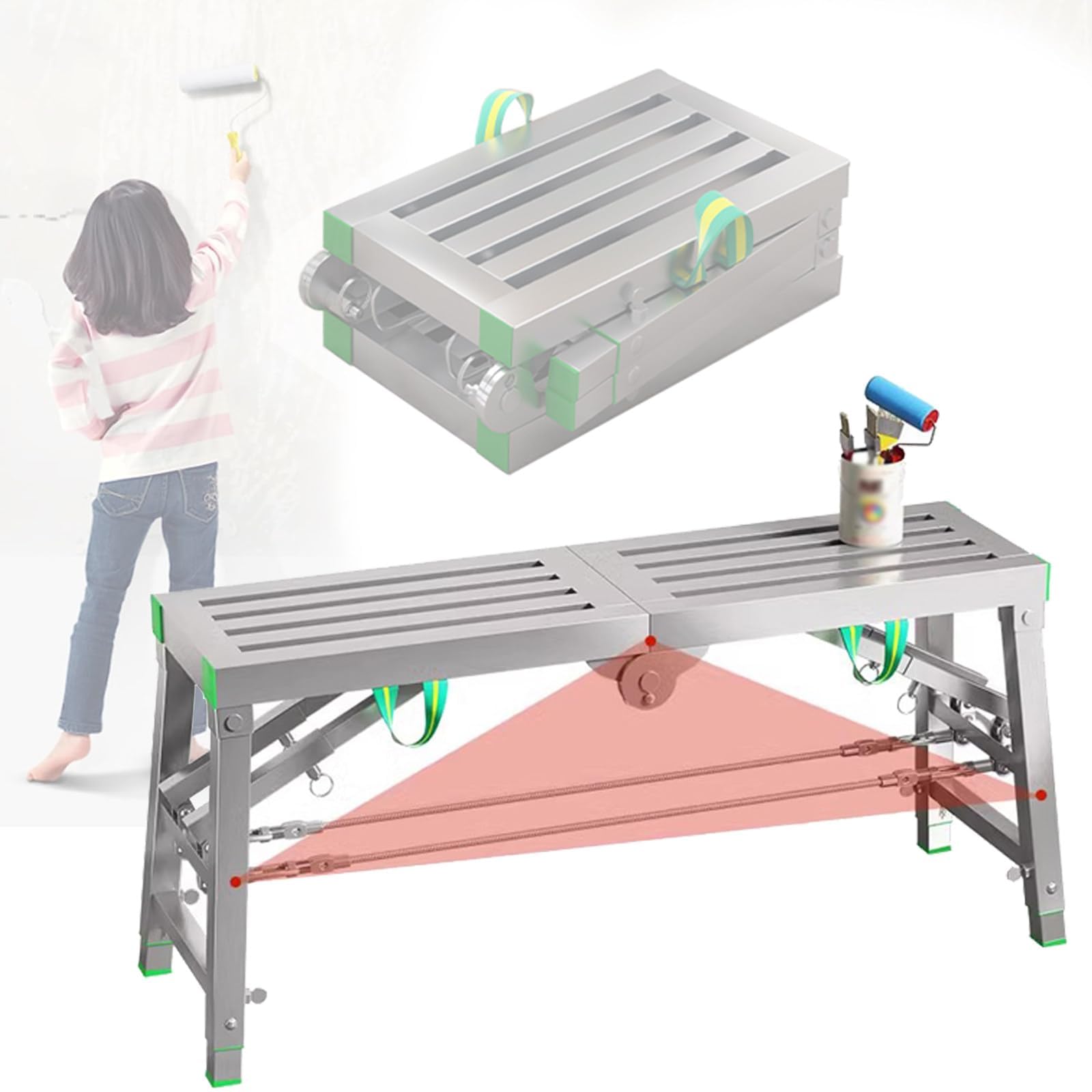 WQPMNYG Portable Folding Work Platform with Adjustable Safety Pedals Scaffolding Step Stool for Easy Climbing and Enhanced Stability – Ideal for Home & Professional Use