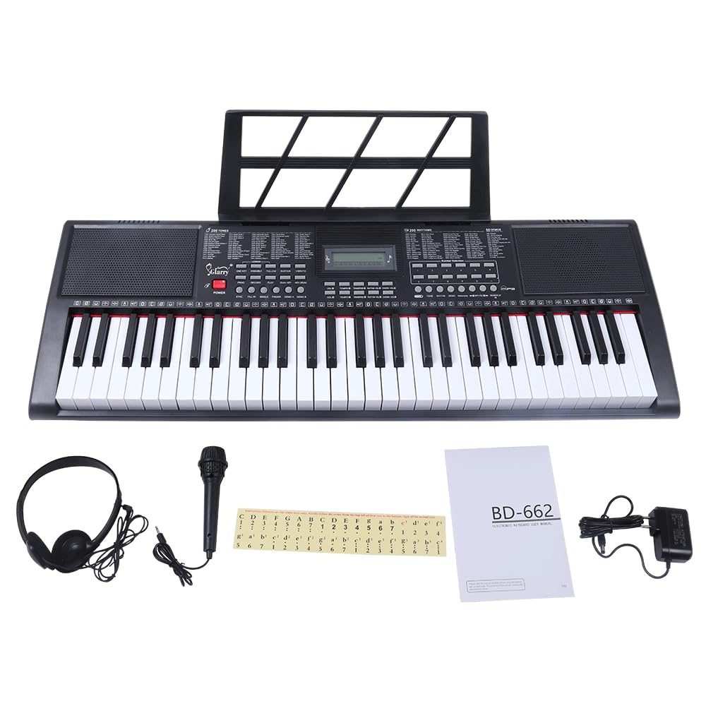 LEADZM 61 Teclas Portátil Teclado Piano, Teclado Piano Digital para Principiantes, con Auriculares, Atril de Partitura, Micrófono, Dos Tipos de Alimentación