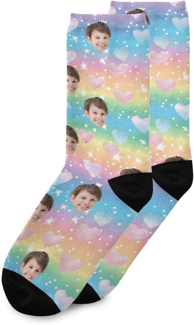 senya Custom Faces Socks I Love Mom Soft Novelty Crazy Funny Crew Socks Yellow