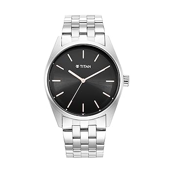 Titan Workwear Quartz Analog Black Dial Silver Stainless Steel Strap Watch for Men - NT1866SM01