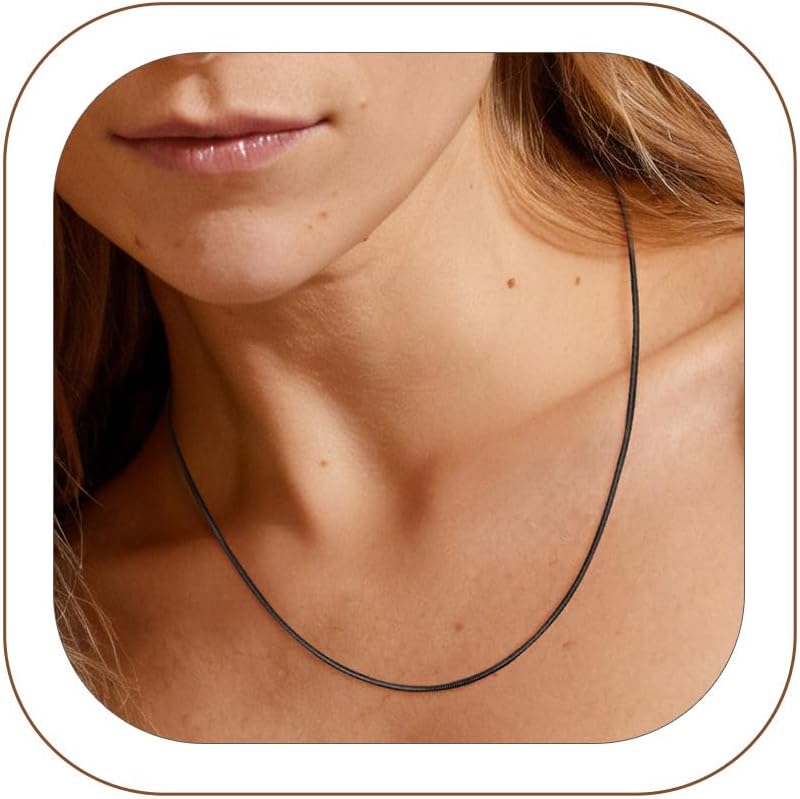ChainsHouse Snake Chain Necklace for Women, 1MM Width, Rose Gold/Stainless Steel/Black/14K Gold Simple Thin Italian Necklace Chains, Hypoallergenic Stylish Women Jewelry Gift, 18"-30" Length