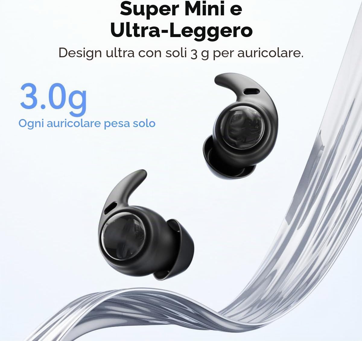 NE76 - Auricolari Wireless Con Schermo Touch Intelligente, Bluetooth 5.4, Cuffie In-ear Con Microfono ENC E Cancellazione Del Rumore, 48 Ore Di Autonomia, 5 Modalità EQ, Colore Nero
