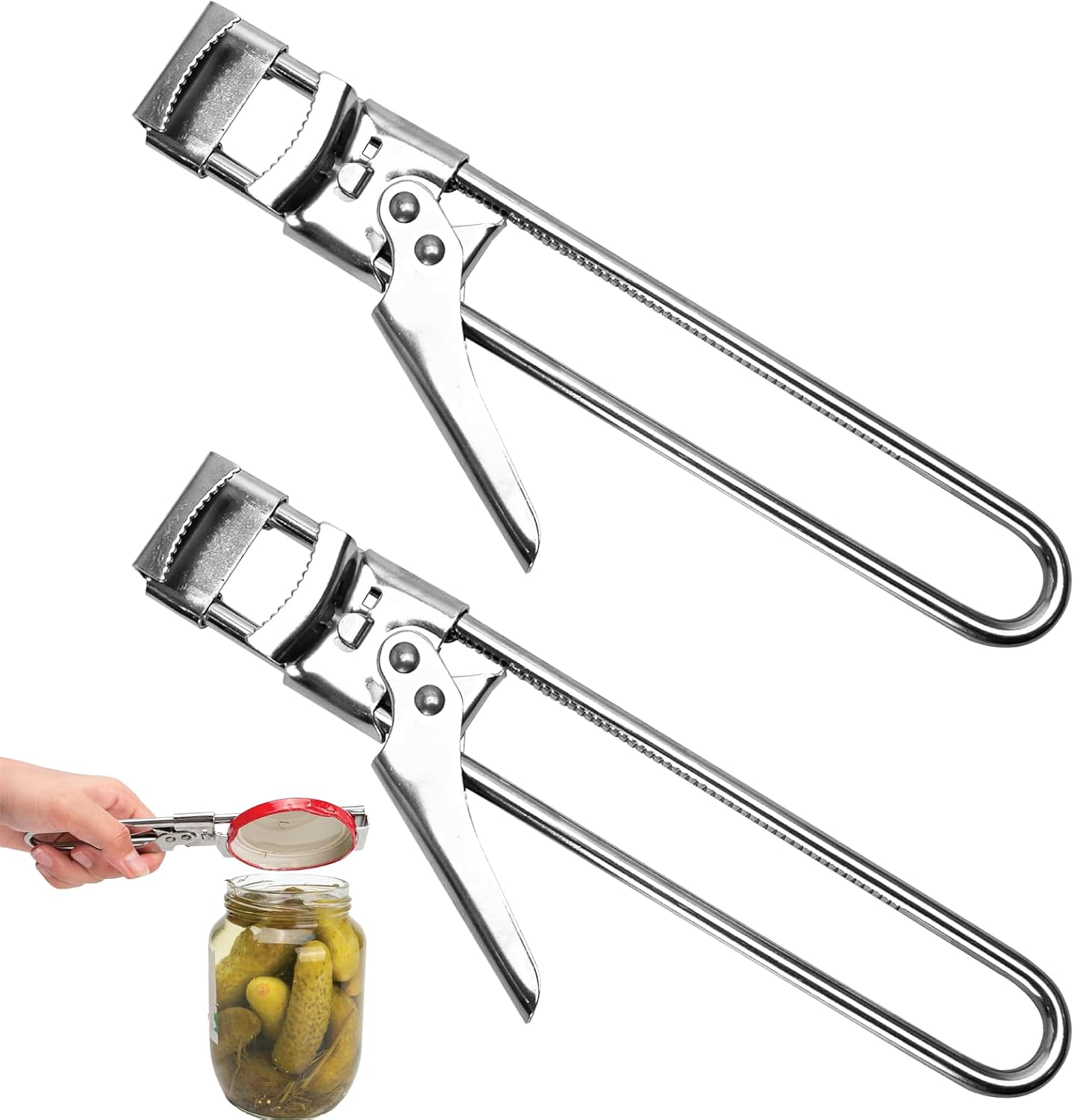 Adjustable Stainless Steel Jar Opener - 2 Pack, Heavy-Duty One-Handed Tool for Seniors & Weak Hands, Opens Any Stubborn Lid